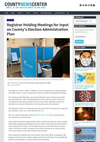 Image of the County News Center Story titled, Registrar Holding Meetings for Input on County's Election Administration Plan. 